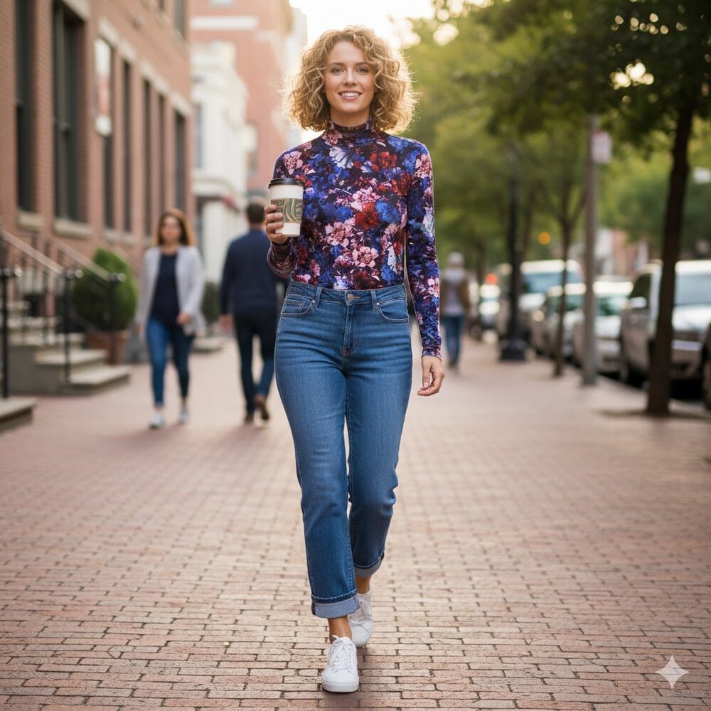 Cable & Gauge Floral Mock Neck Top Long Sleeves Size S